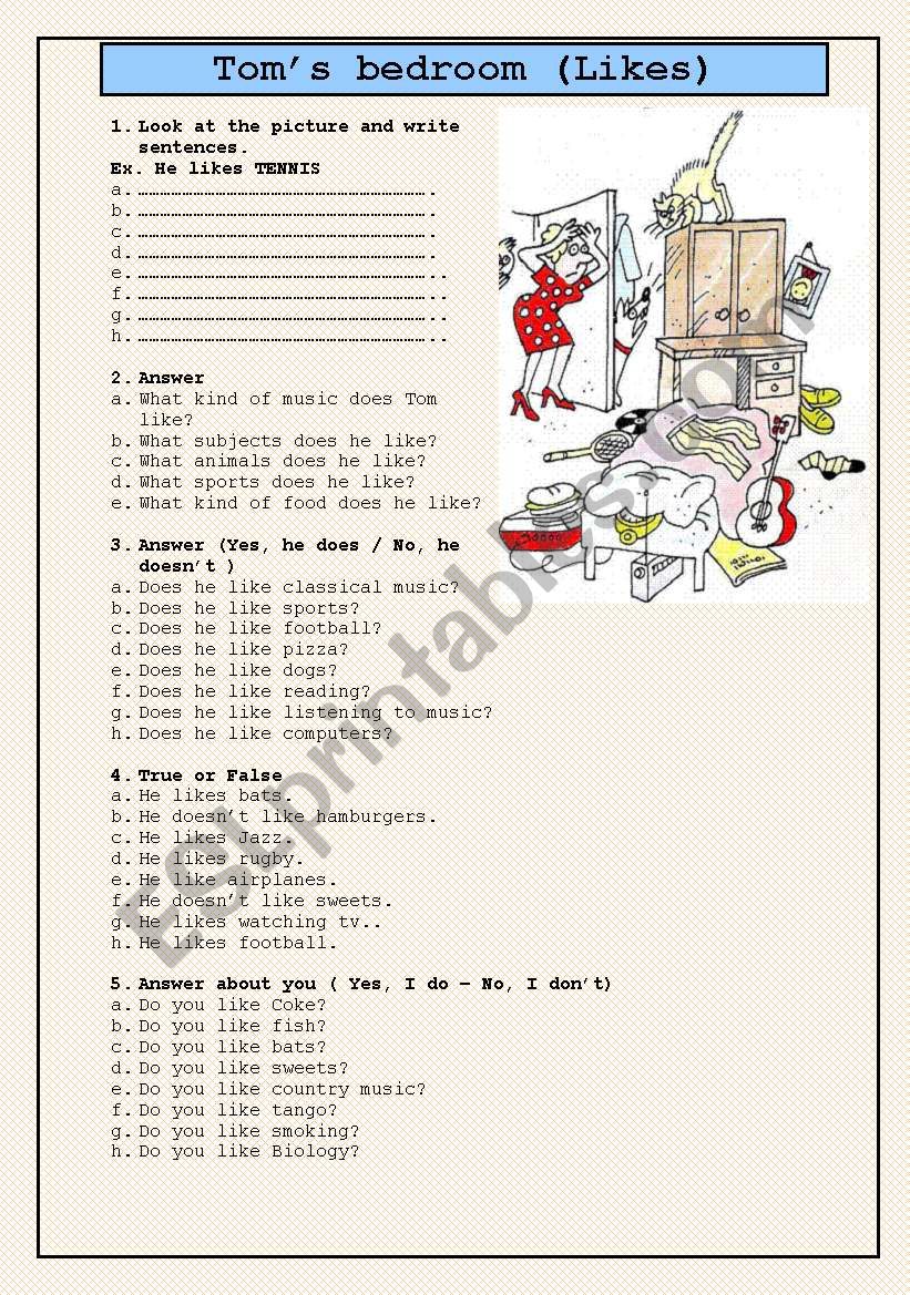 TOMS BEDROOM worksheet