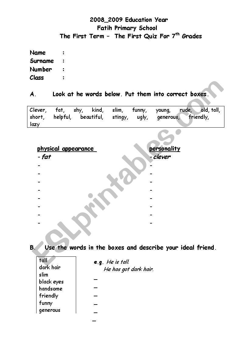 adjectives worksheet