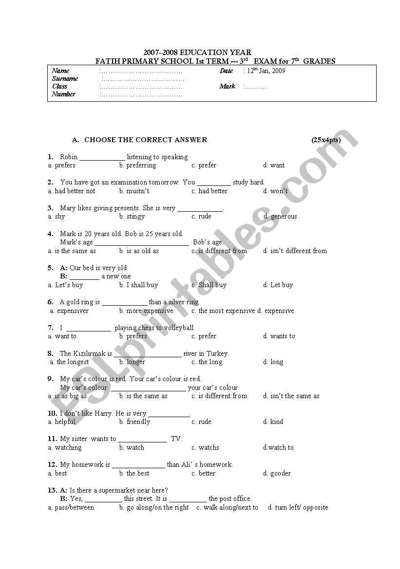 comparatives worksheet