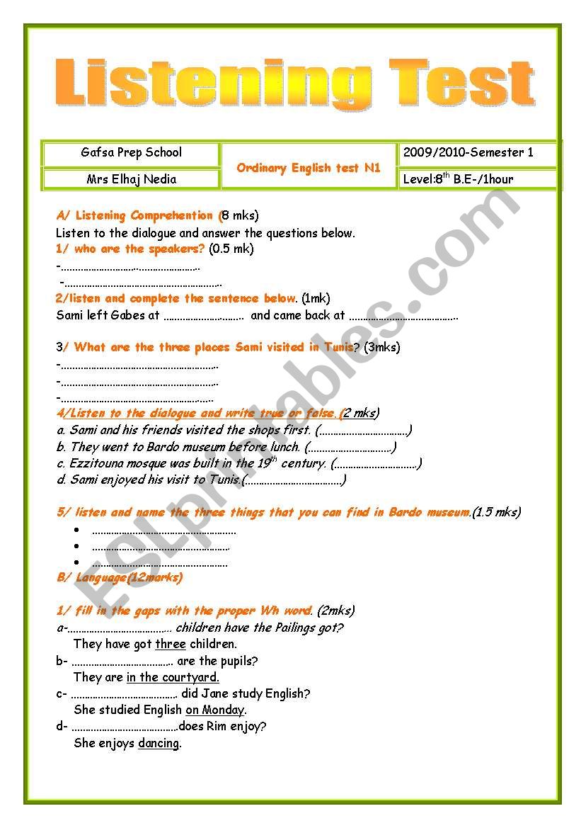 presentation listening worksheet