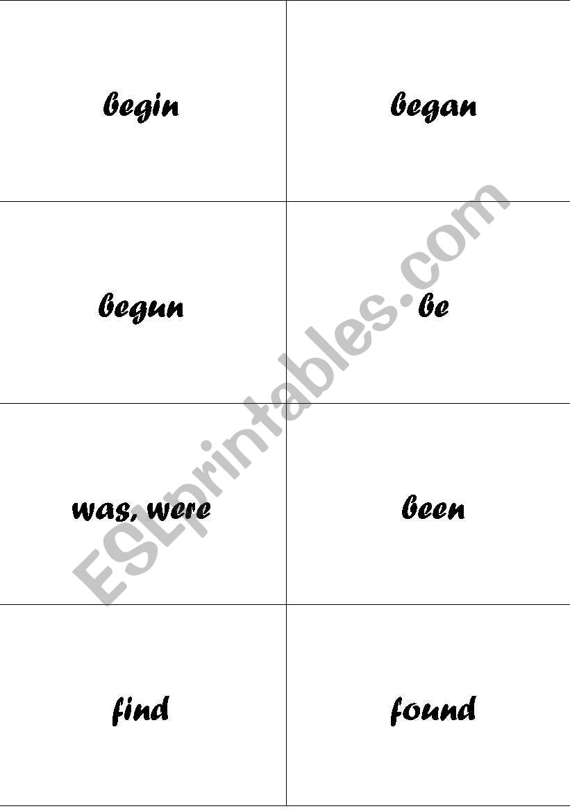 Memory game for teaching irregular verbs