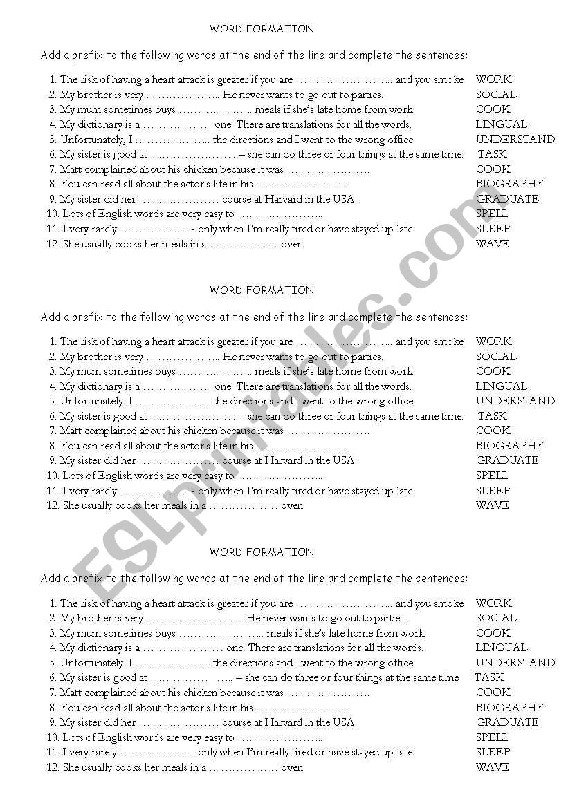 Word formation worksheet