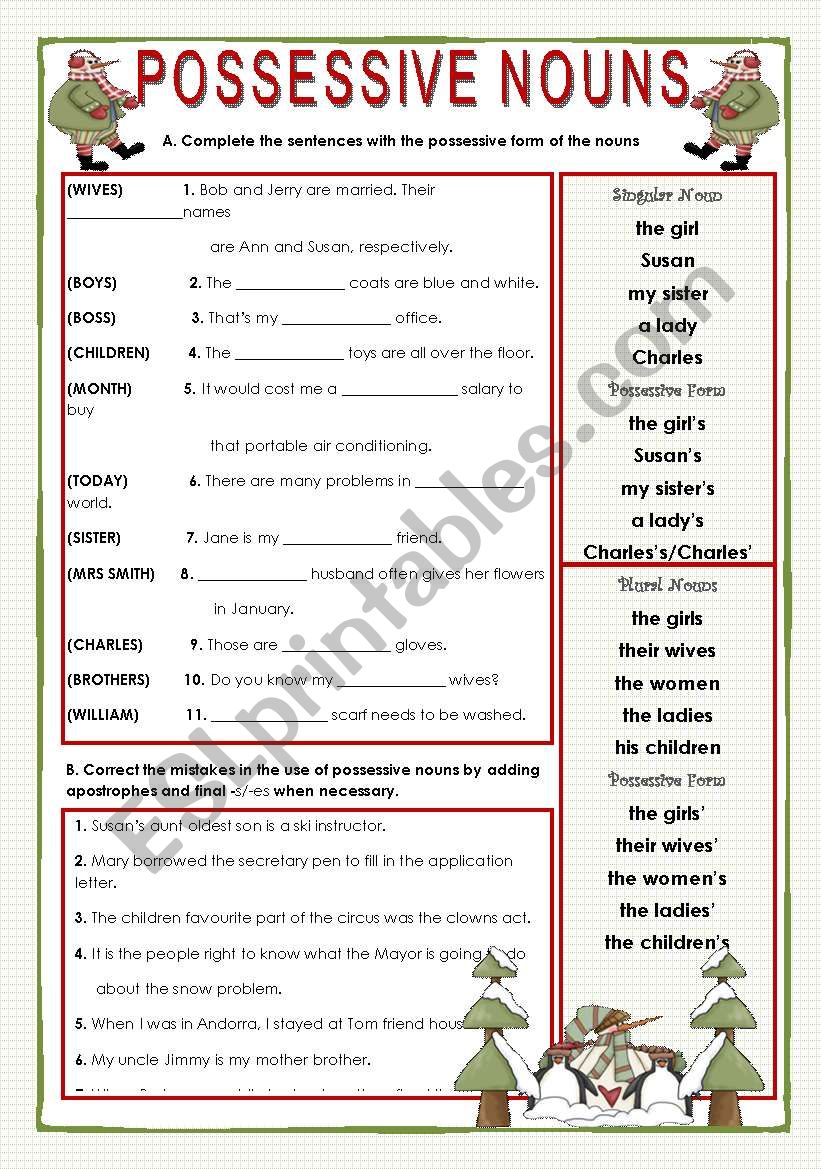 POSSESSIVE NOUNS worksheet