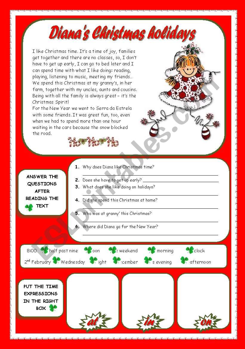 DIANAS CHRISTMAS HOLIDAYS worksheet