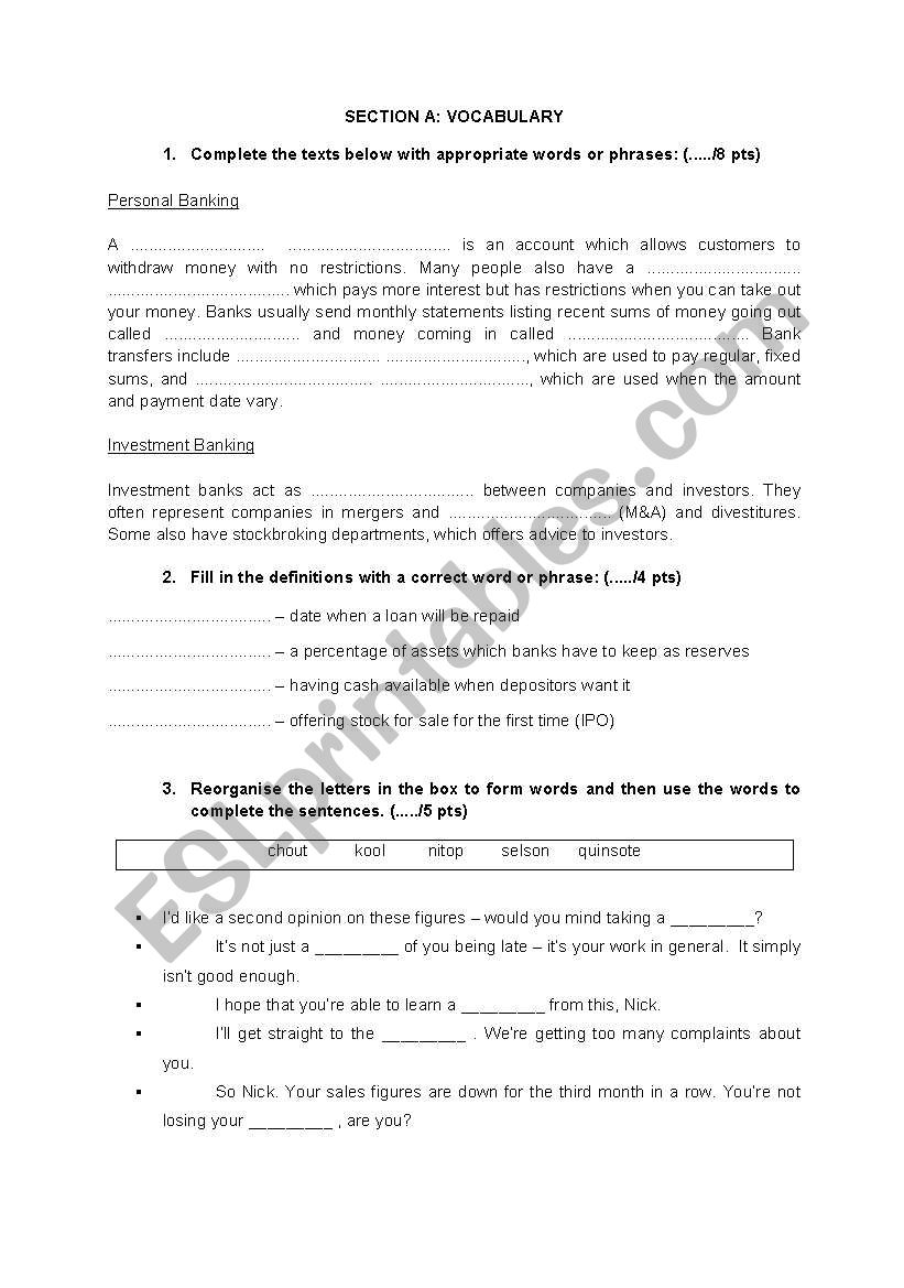 Business English Upper-intermediate final test