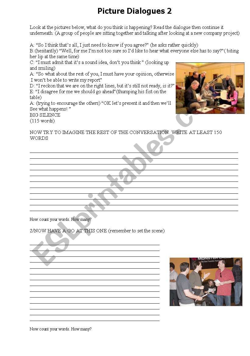 Dialogues 2 using pictures (writing practise)