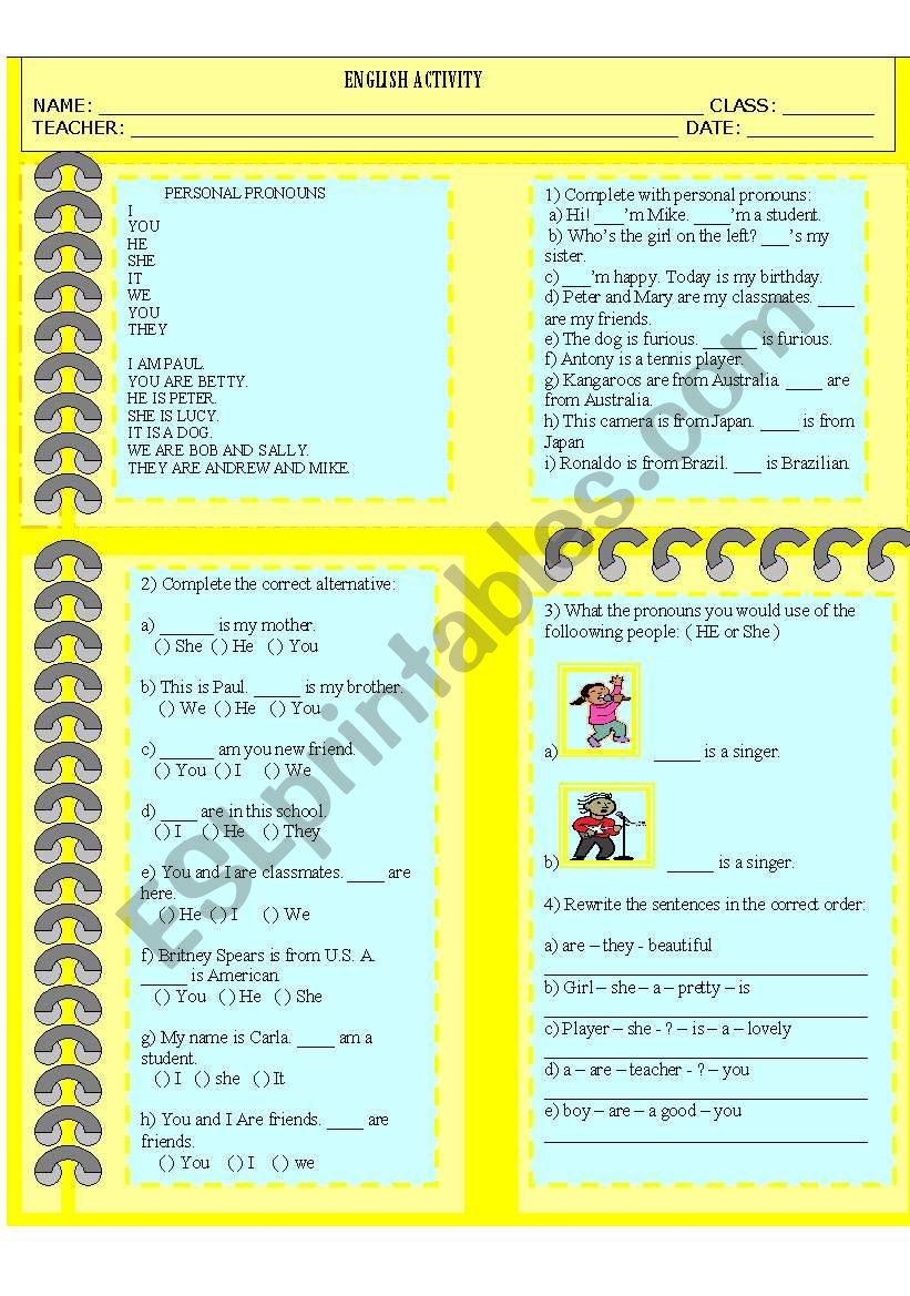 PERSONAL PRONOUNS worksheet