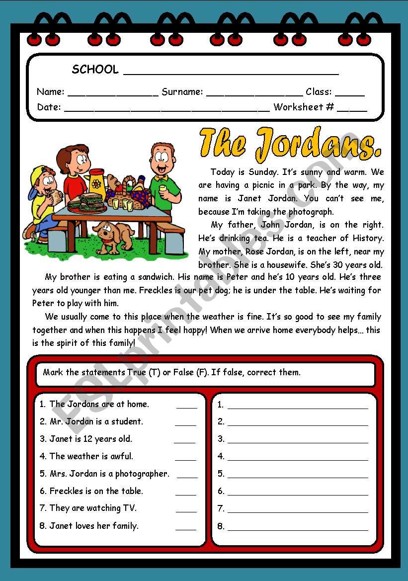 THE JORDANS ( 2 PAGES ) worksheet