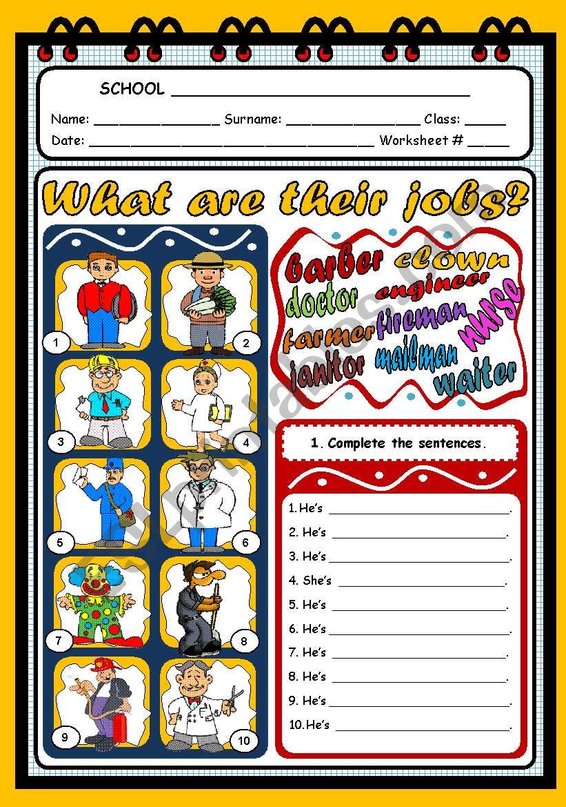 WHAT ARE THEIR JOBS? worksheet