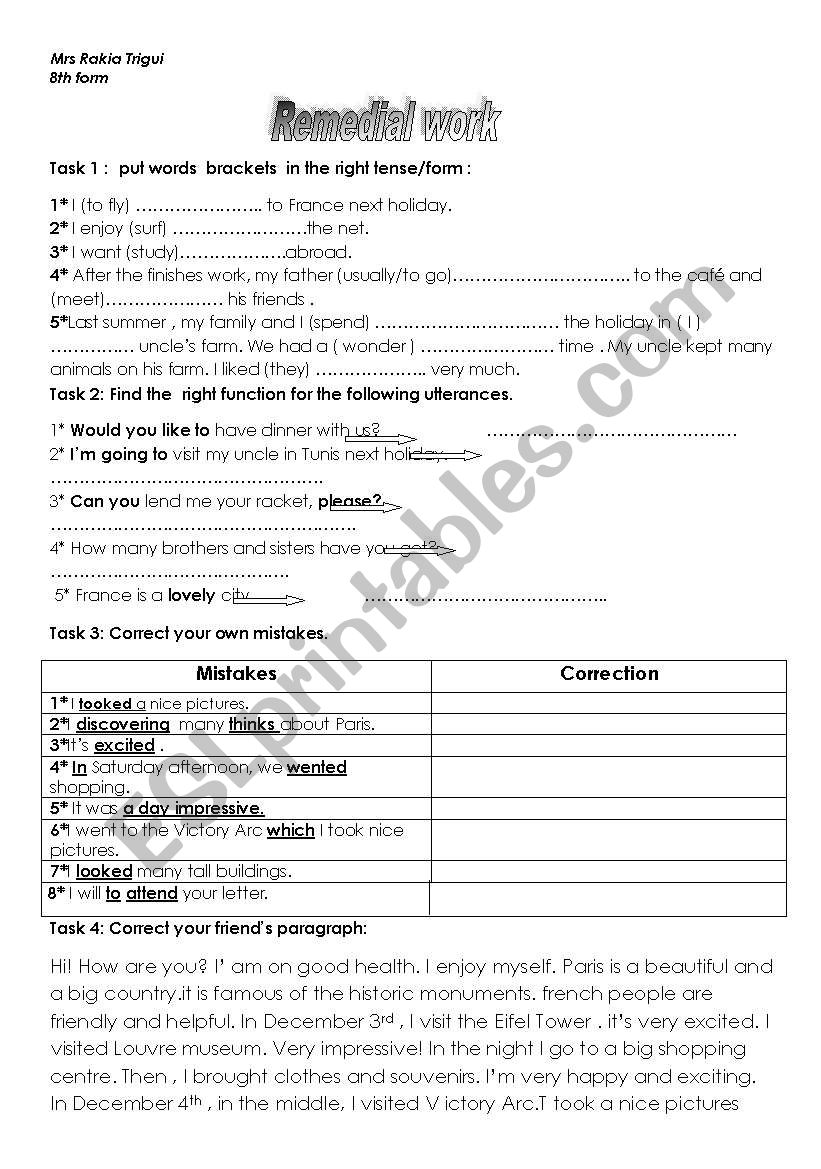 remedial work worksheet