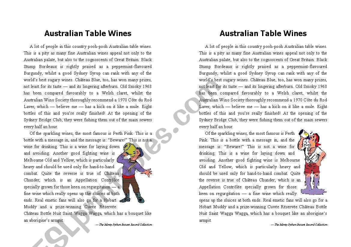 Python Australian Wines - ESL worksheet dennypackard