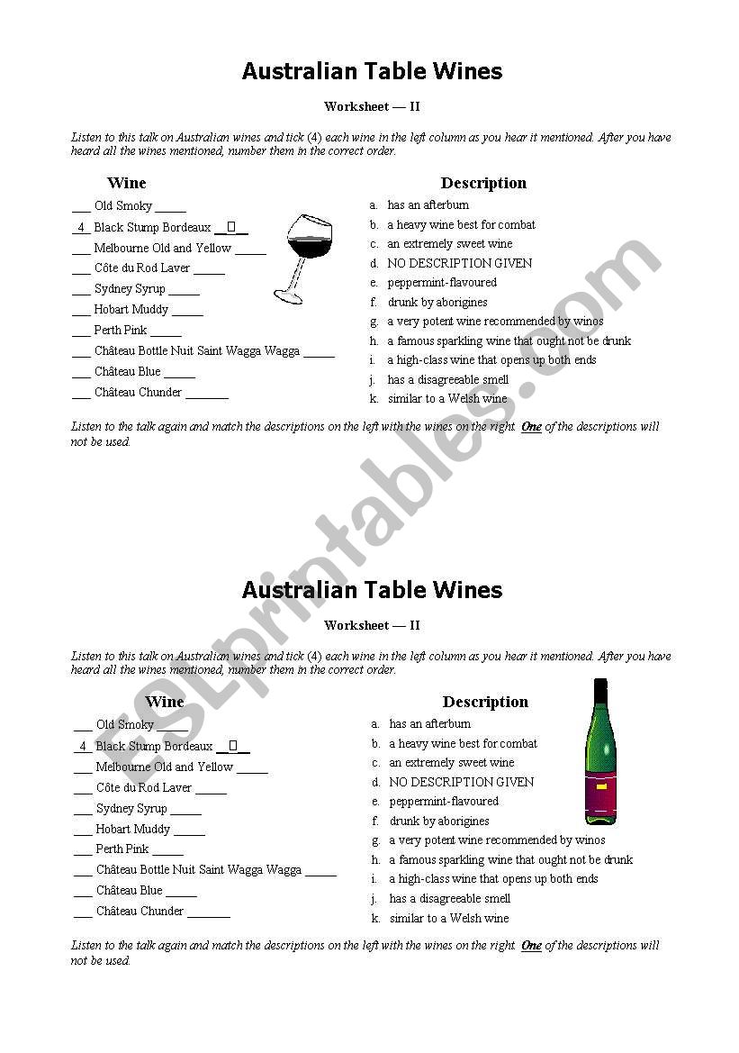 Python Australian Wines - ESL worksheet dennypackard