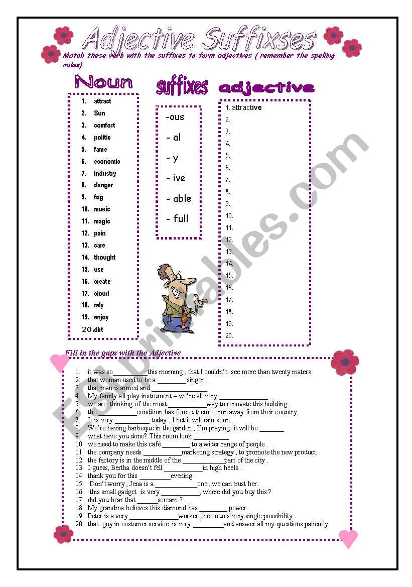 adjective suffixes worksheet