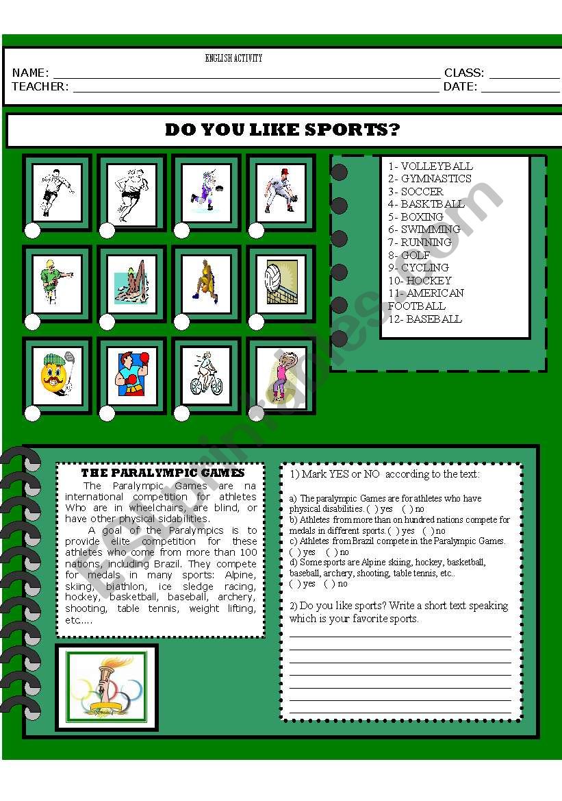 SPORTS worksheet