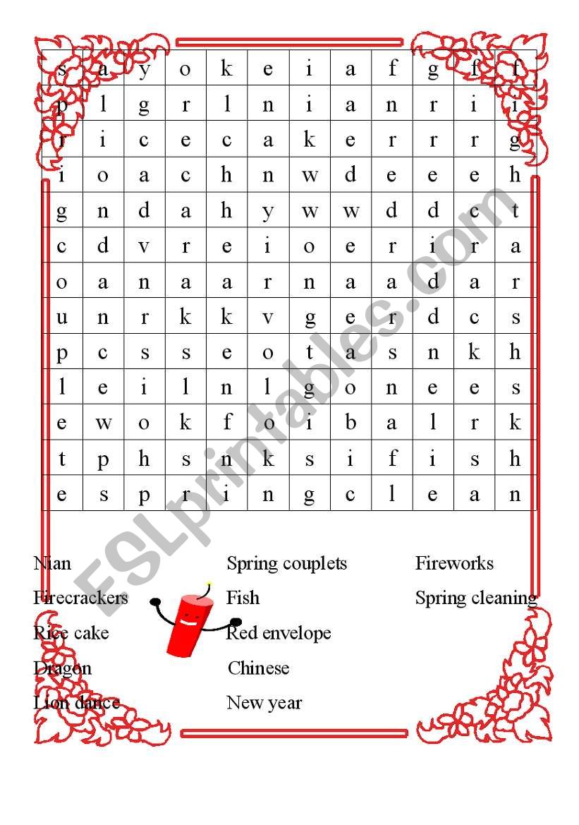 Chinese new year word puzzles worksheet