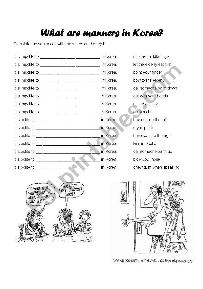 Manners in Korea worksheet