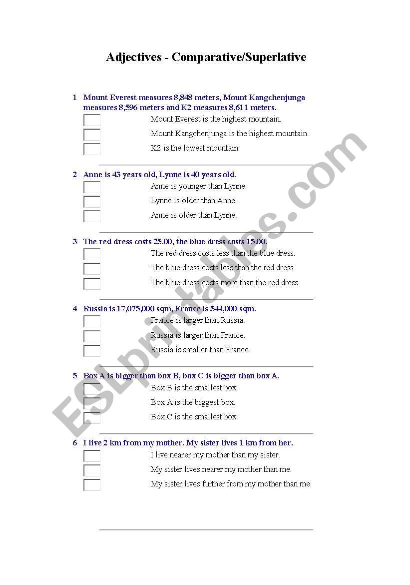 comparisons worksheet