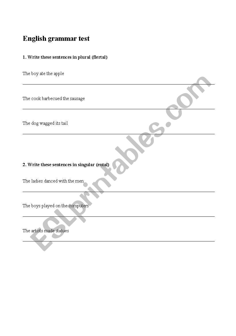 english grammartest worksheet