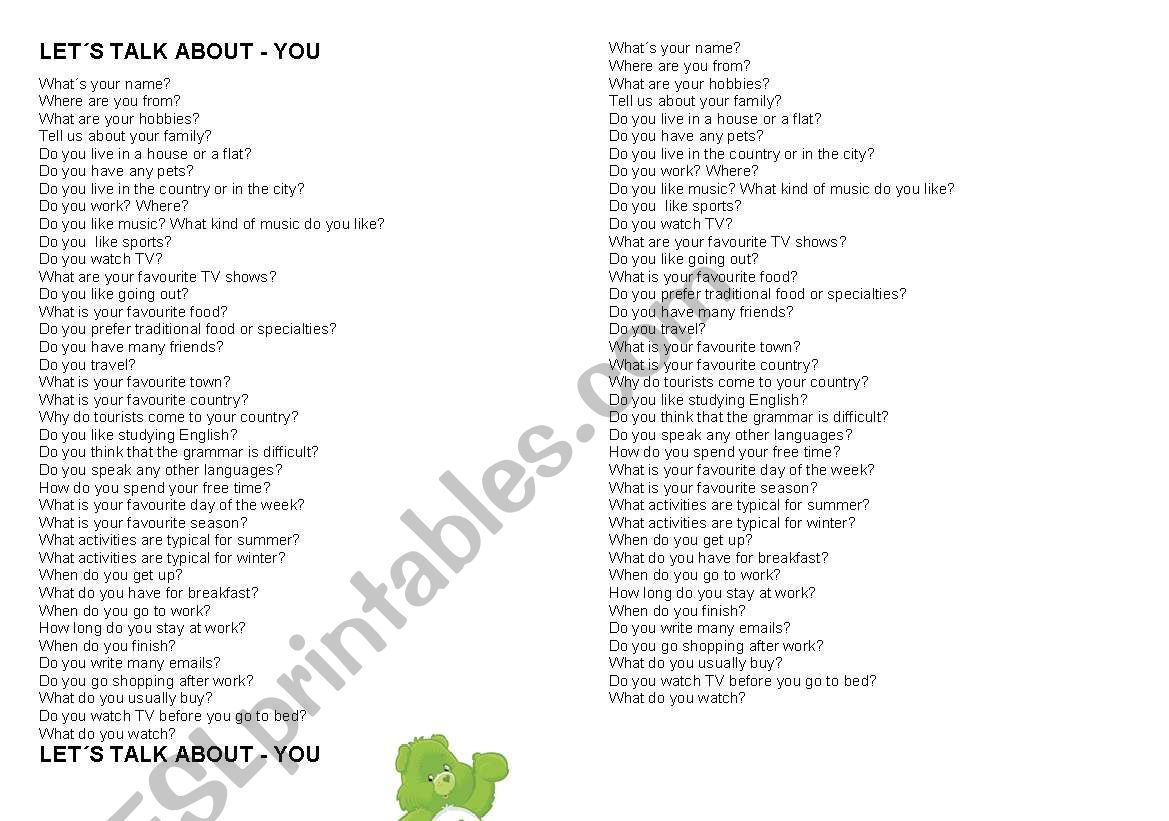 LetÂ´s talk about - YOU worksheet
