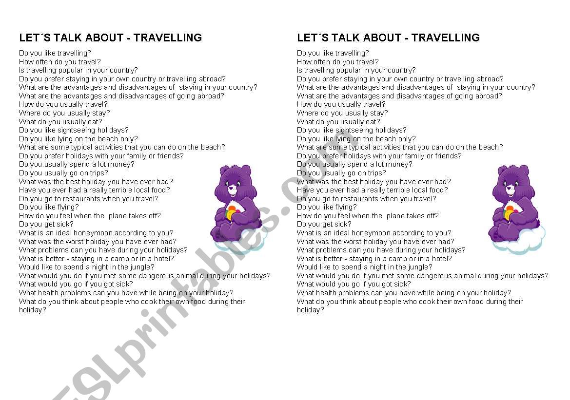 Lets talk about - TRAVELLING worksheet