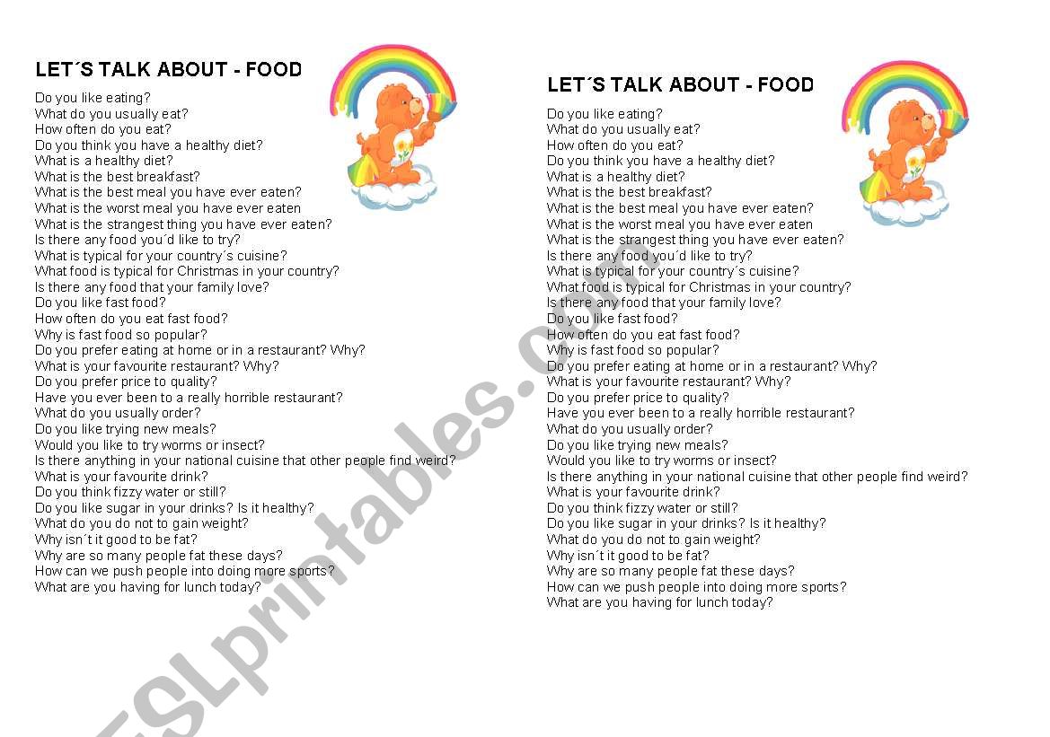 Lets talk about - FOOD worksheet