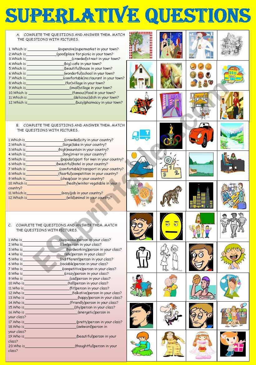 SUPERLATIVE QUESTIONS worksheet