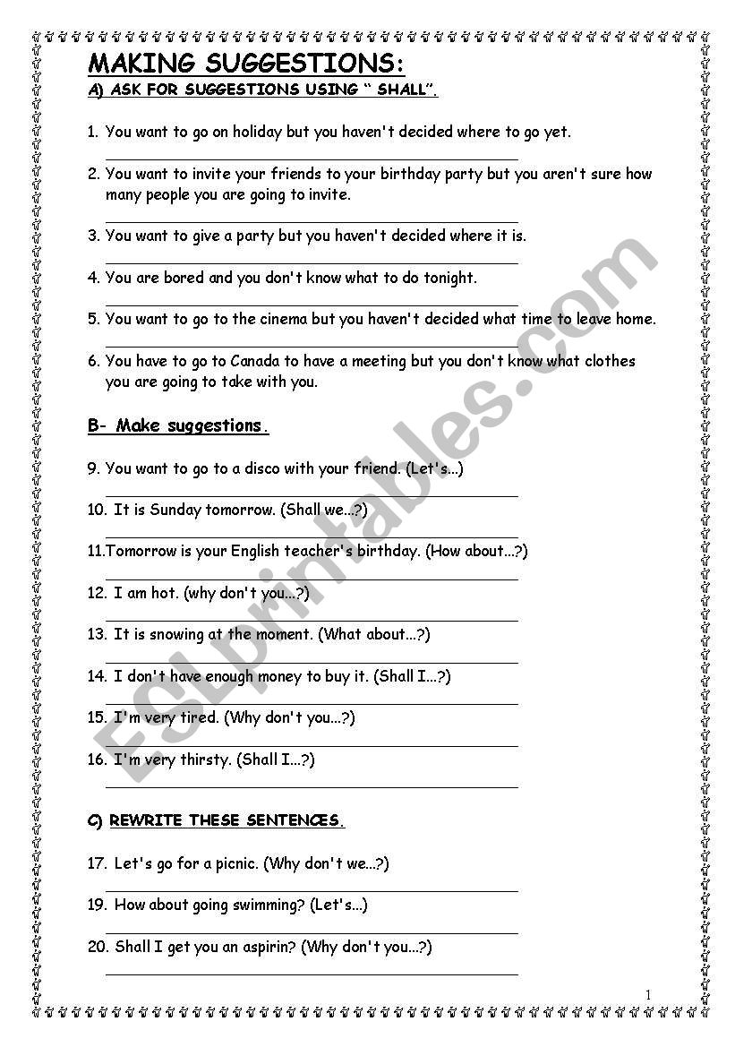 making suggestions worksheet