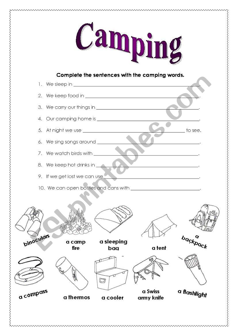 Camping worksheet