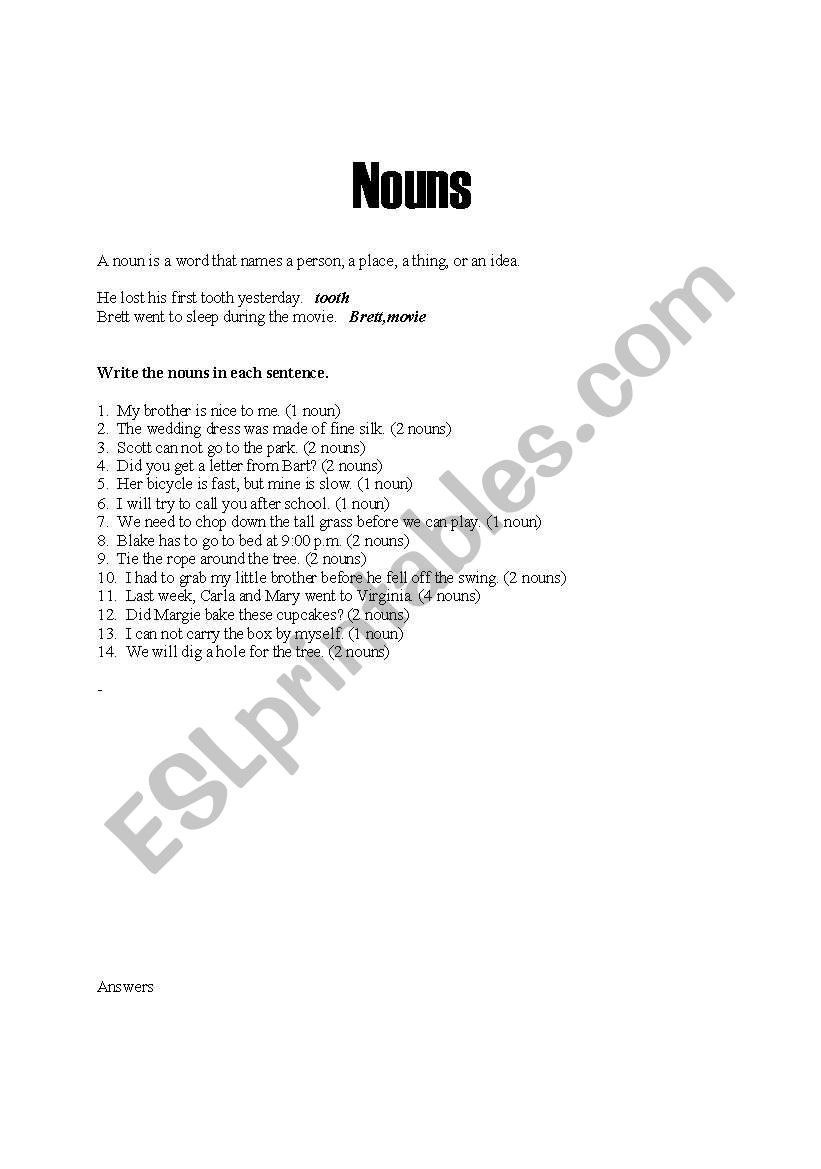 Nouns worksheet