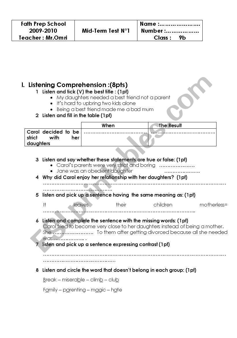 a varied english test worksheet