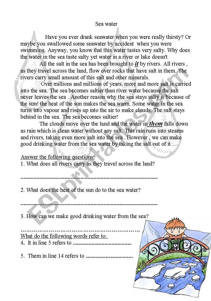 Sea water worksheet