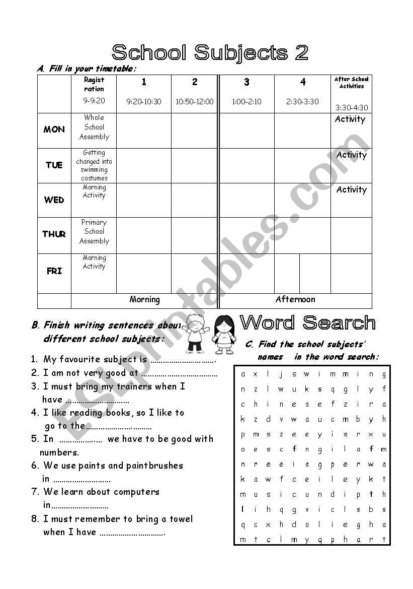 PART 2/3 School Subjects and Timetable