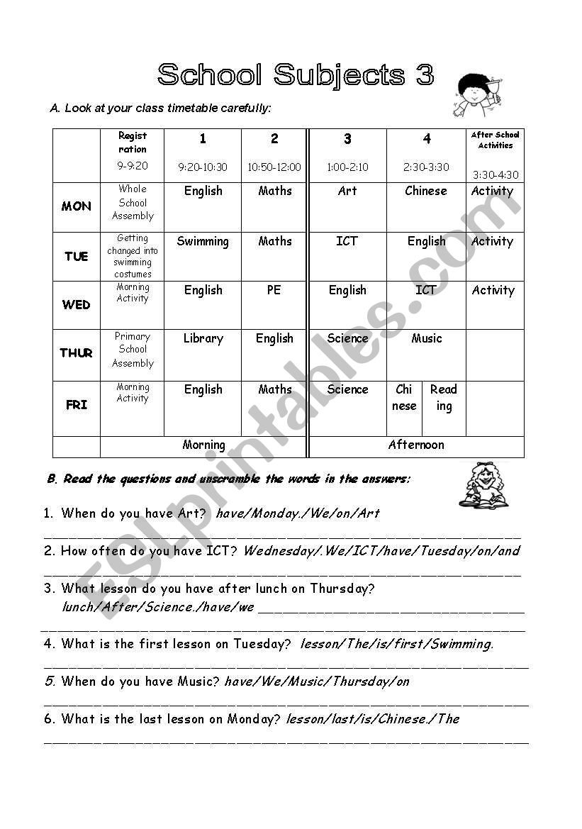 PART 3/3 School Subjects and Timetables