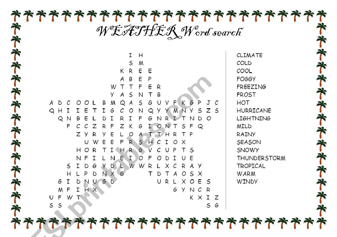 WEATHER word search worksheet