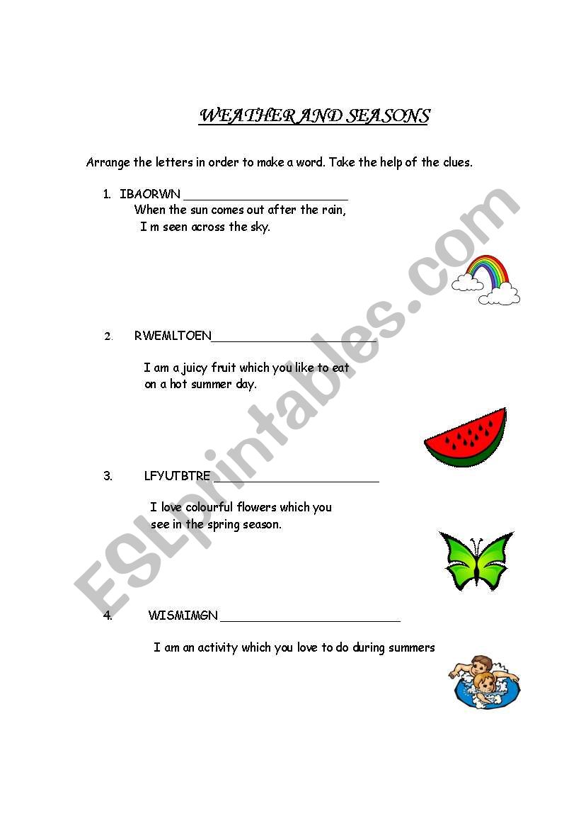 Weather and seasons  worksheet