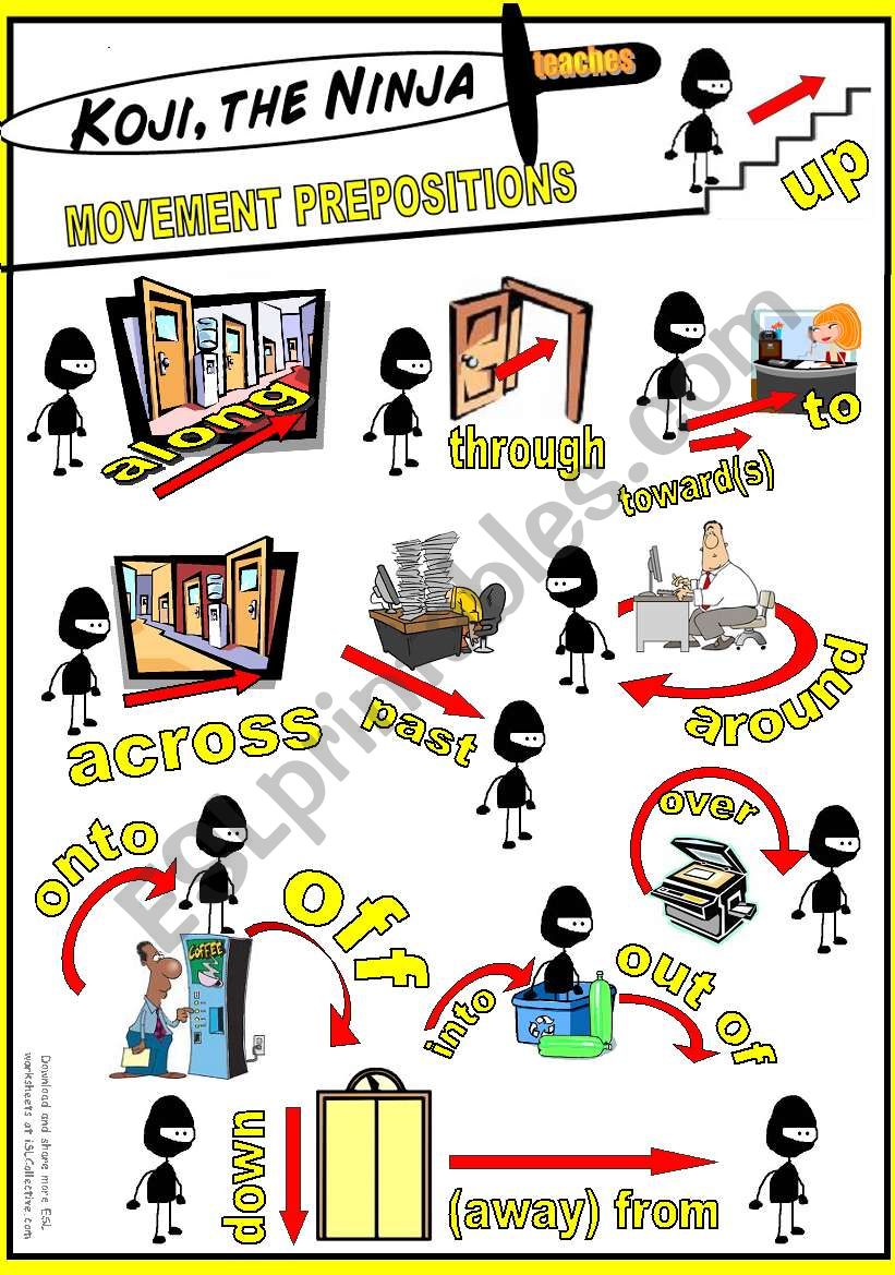 Koji The Ninja Teaches Movement Prepositions (Pictionary)