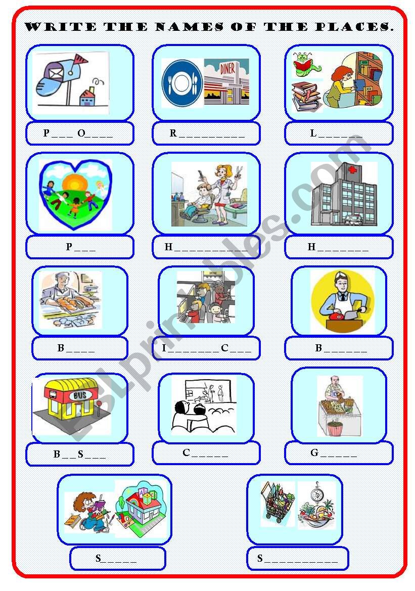 places in town worksheet