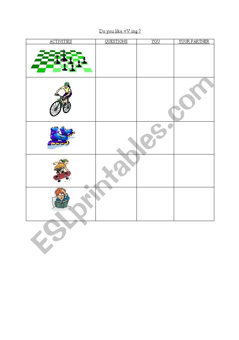 pair work do you like worksheet