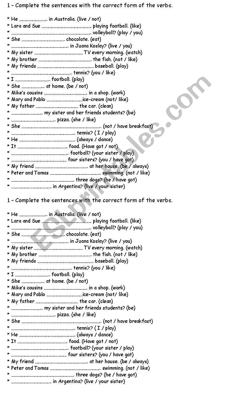 Simple Present Tense worksheet