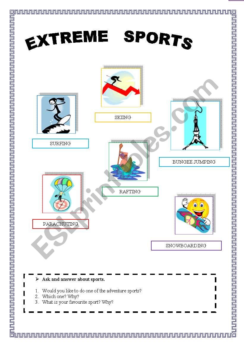 extreme sport worksheet