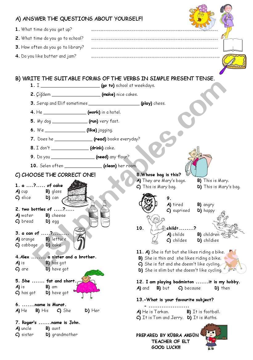 Exam for the 6th grades worksheet