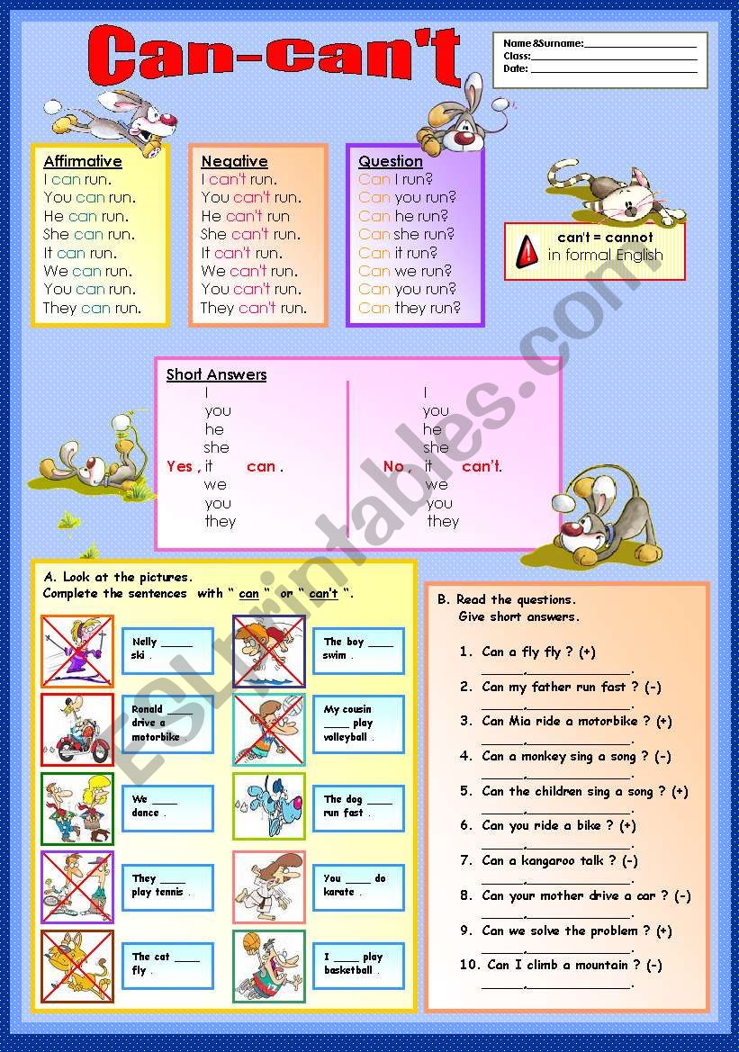 can-canÂ´t worksheet