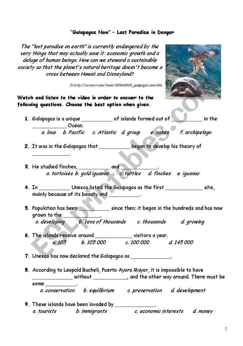 Galapagos Now worksheet