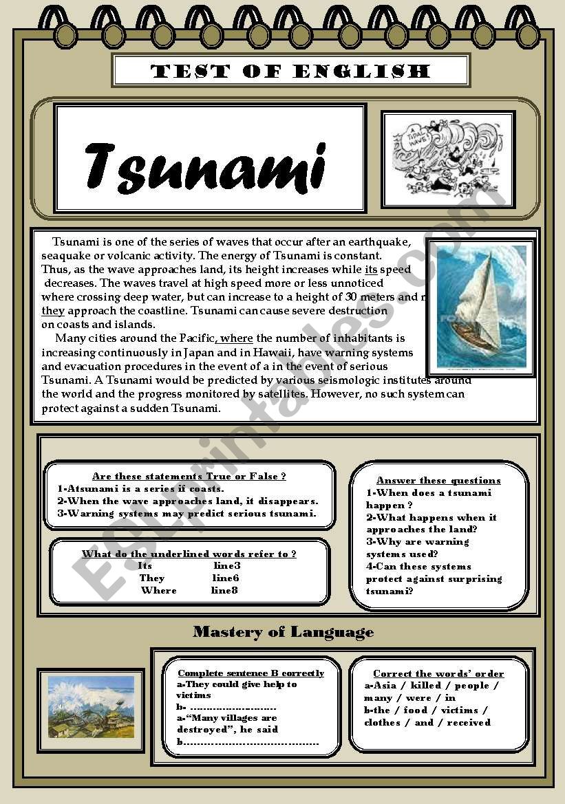 Tsunami TEST OF ENGLISH worksheet