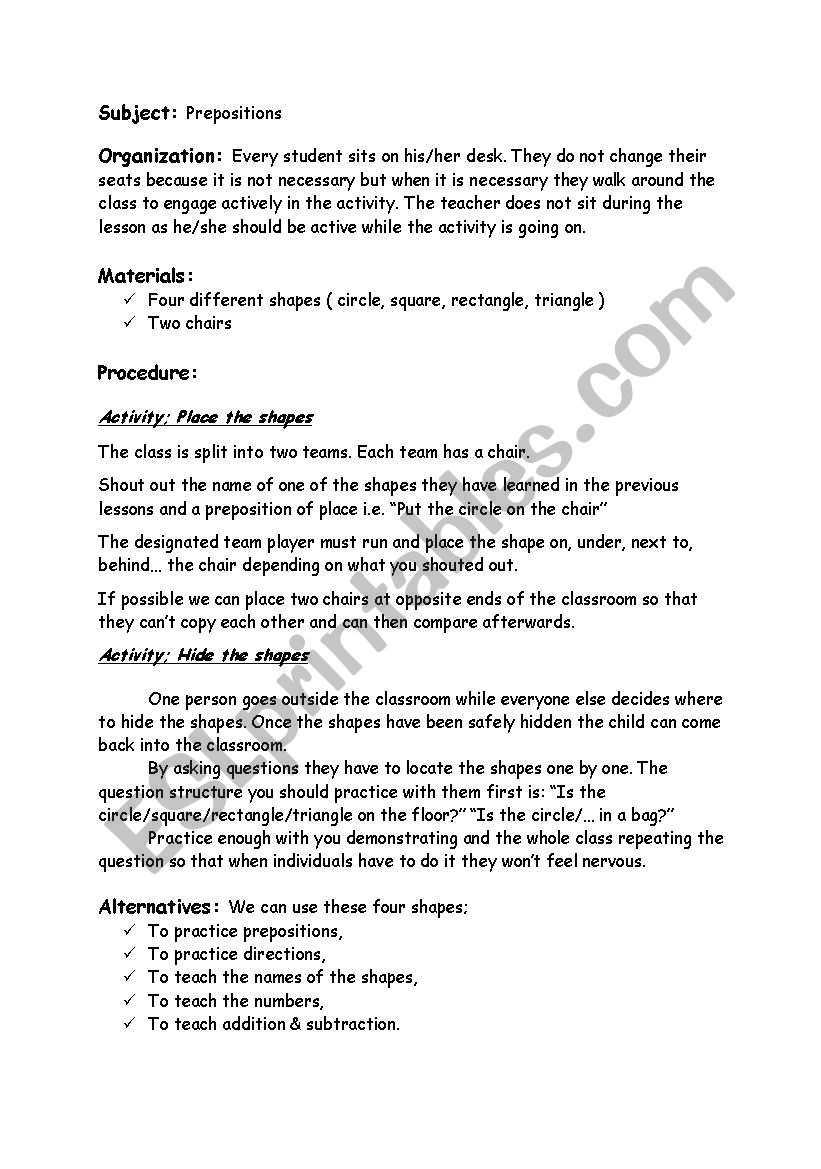 PREPOSITIONS worksheet