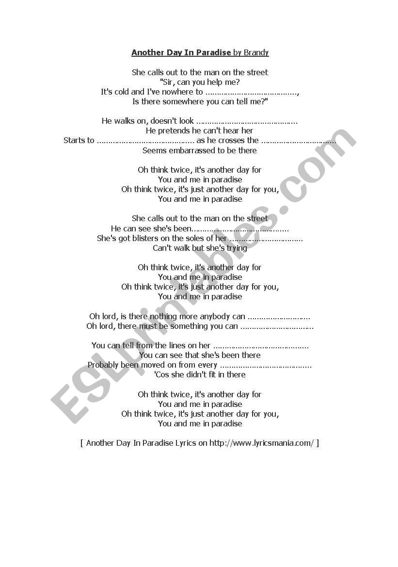 song: another day in paradise worksheet