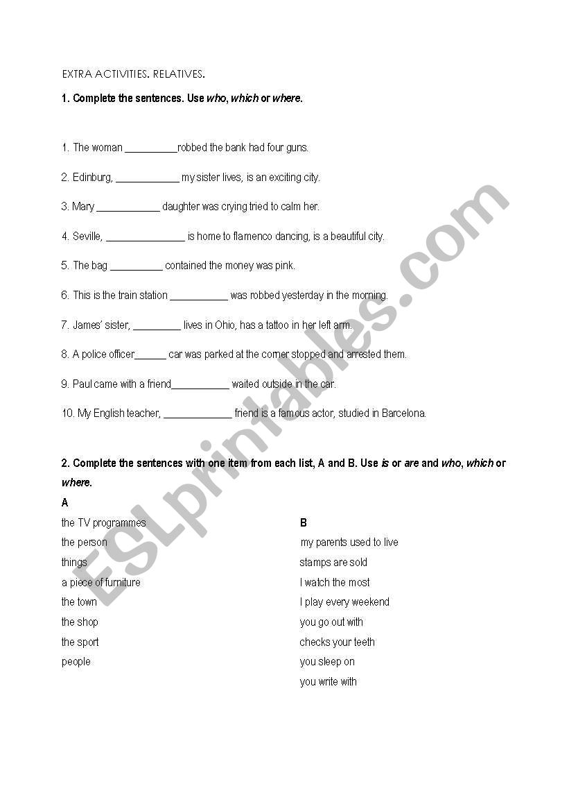 Relative clauses worksheet