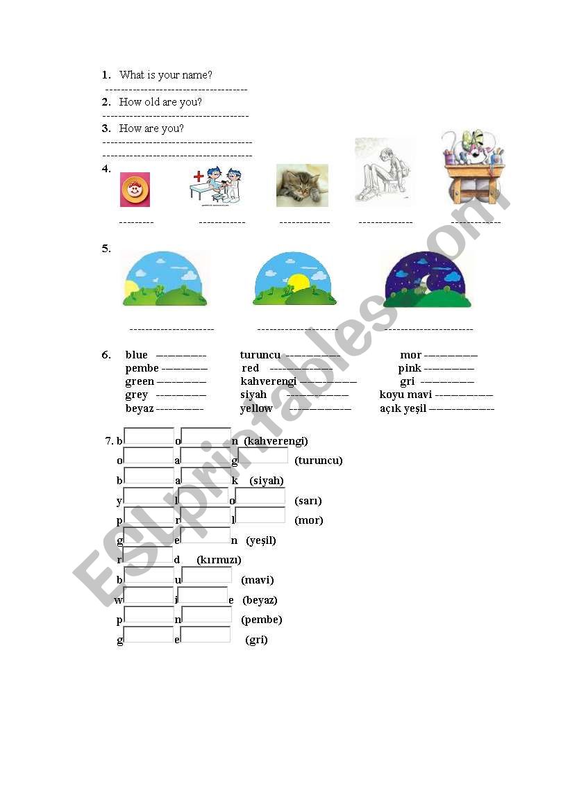 greetings and colours worksheet