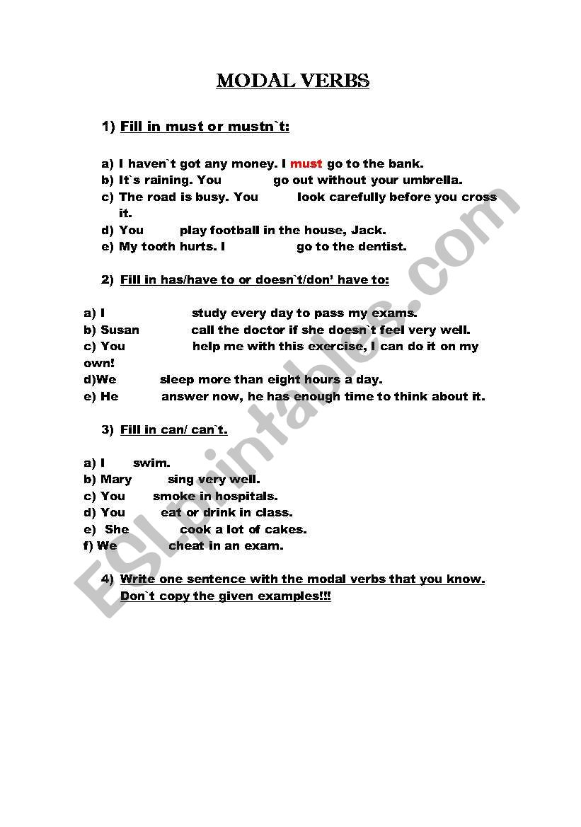 modals worksheet