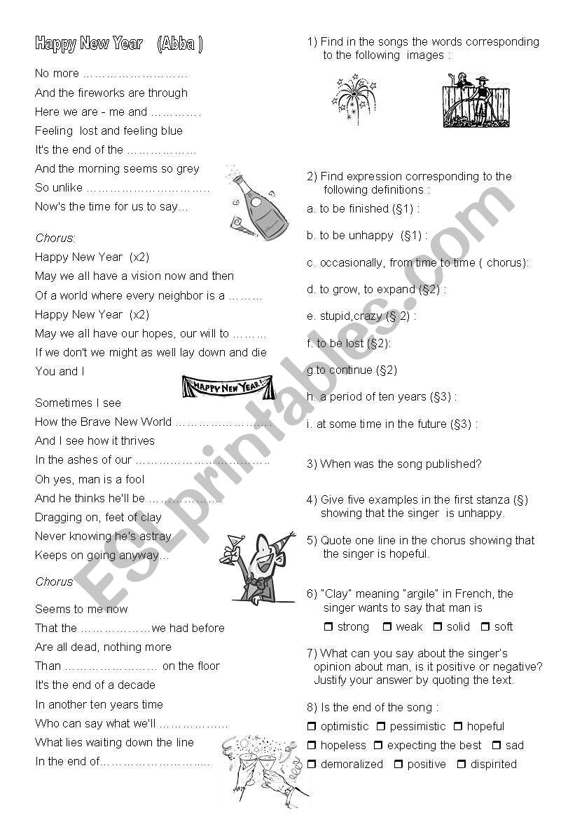 Abba - Happy New Year worksheet